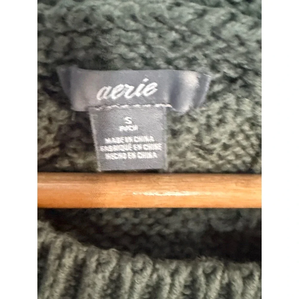 Aerie Womens Sage Green Cable Knit Crew Neck Raglan Sleeve Sweater Small
